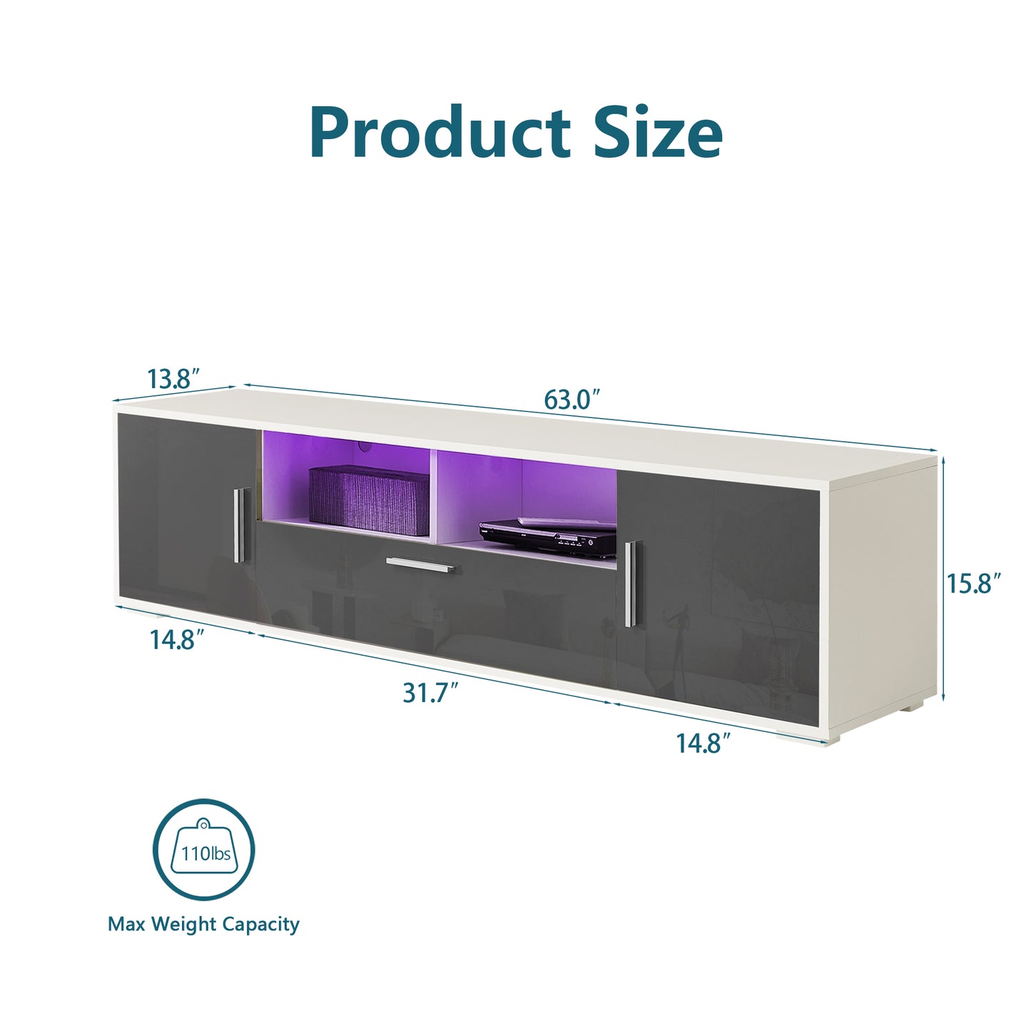 FashionTV Stand,TV Cabinet,entertainment Center TV Station,TV Console,console With LED Light Belt, Light Belt Can Be Remote Control,with Cabinets,open Cells,for The Living Room,bedroom,white Dark Gray