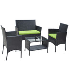 4 PC Rattan Patio Furniture Set Outdoor Patio Cushioned Seat Wicker Sofa Green Cushion