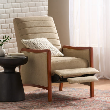 Mid Century Modern Fabric Channel   Wood Pushback Recliner