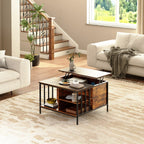 Farmhouse Lift Top Coffee Table With Storage Adjustable Height Living Room Table, Multifunctional Center For Family With Hidden Compartment & 3 Shelves110lbs Capacity, Easy To Clean