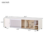 Modern Cream White TV Stand With Storage, Cat Litter Box Enclosure With Removable Sliding Door