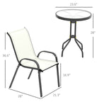 3 Pieces Bistro Set, Small Patio Furniture Set With Stackable Chairs And Glass Table For Backyard, Balcony, Beige
