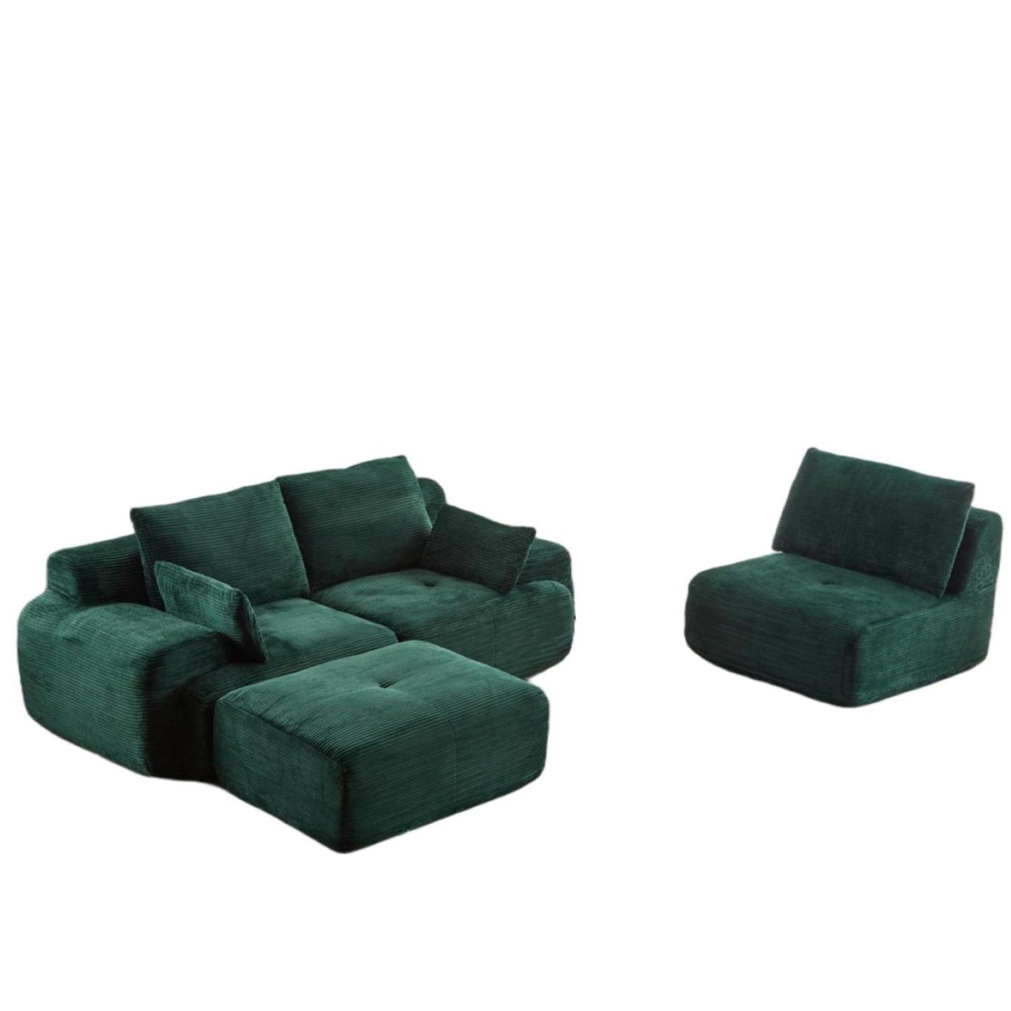 Modern Memory Foam Compressed Sofa,Large Sectional Couches For Living Room,Pet-Friendly Cloud Modular Sectional Sofa,Corduroy Fabric,Extra Deep Loveseat,No Assembly Required,Green