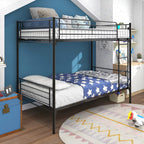 Twin-Over-Twin Bunk Bed With Metal Frame And Ladder, Space-Saving Design,White