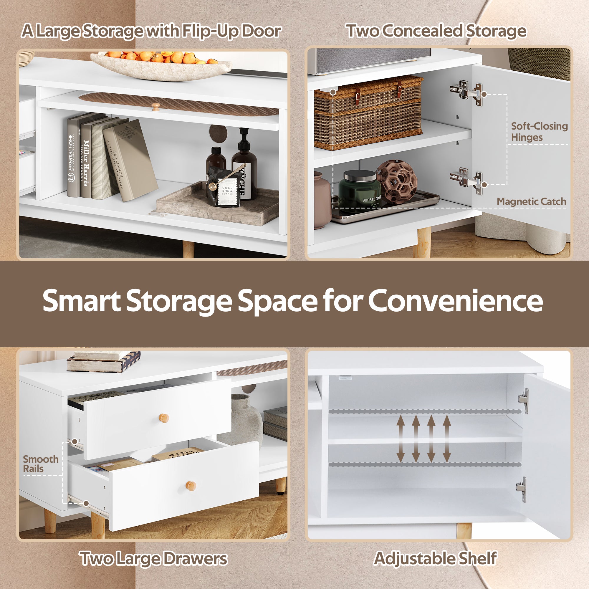 70 Inch TV Stand For TVs Up To 80 Inch, Minimalist TV Console Table With Drawers, Media Entertainment Center For Living Room, Bedroom