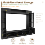 VIBE HAUS 98.4 W Wall Unit Entertainment Center With Bookshelves For TVs Up To 80, Modern TV Stand Media Console With Cabinets, Tempered Glass Doors And Adjustable Shelves For Living Room