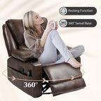 Recliner Massage Armchair with Heat Oversized Swivel Rocker with Footrest Remote and Side Pockets Brown