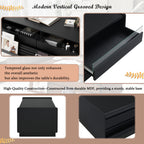 Modern Rectangle Coffee Table With 4 Drawers And 2 Display Shelves, Wood Coffee Table With Fluted Style, Tempered Glass For Living Room