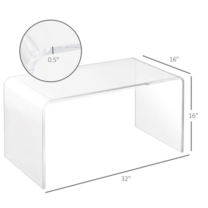 32  Clear Acrylic Coffee Table, 0.5In Thick C-Shape Waterfall End Coffee Table, Multipurpose Lucite Tea Table For Living Room