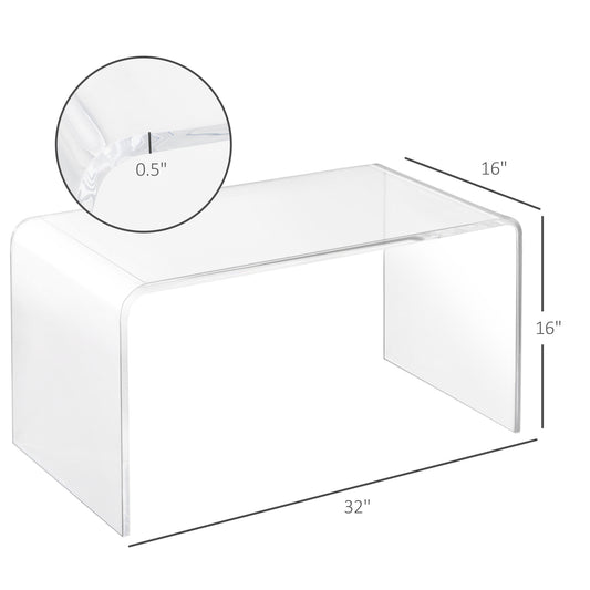 32  Clear Acrylic Coffee Table, 0.5In Thick C-Shape Waterfall End Coffee Table, Multipurpose Lucite Tea Table For Living Room