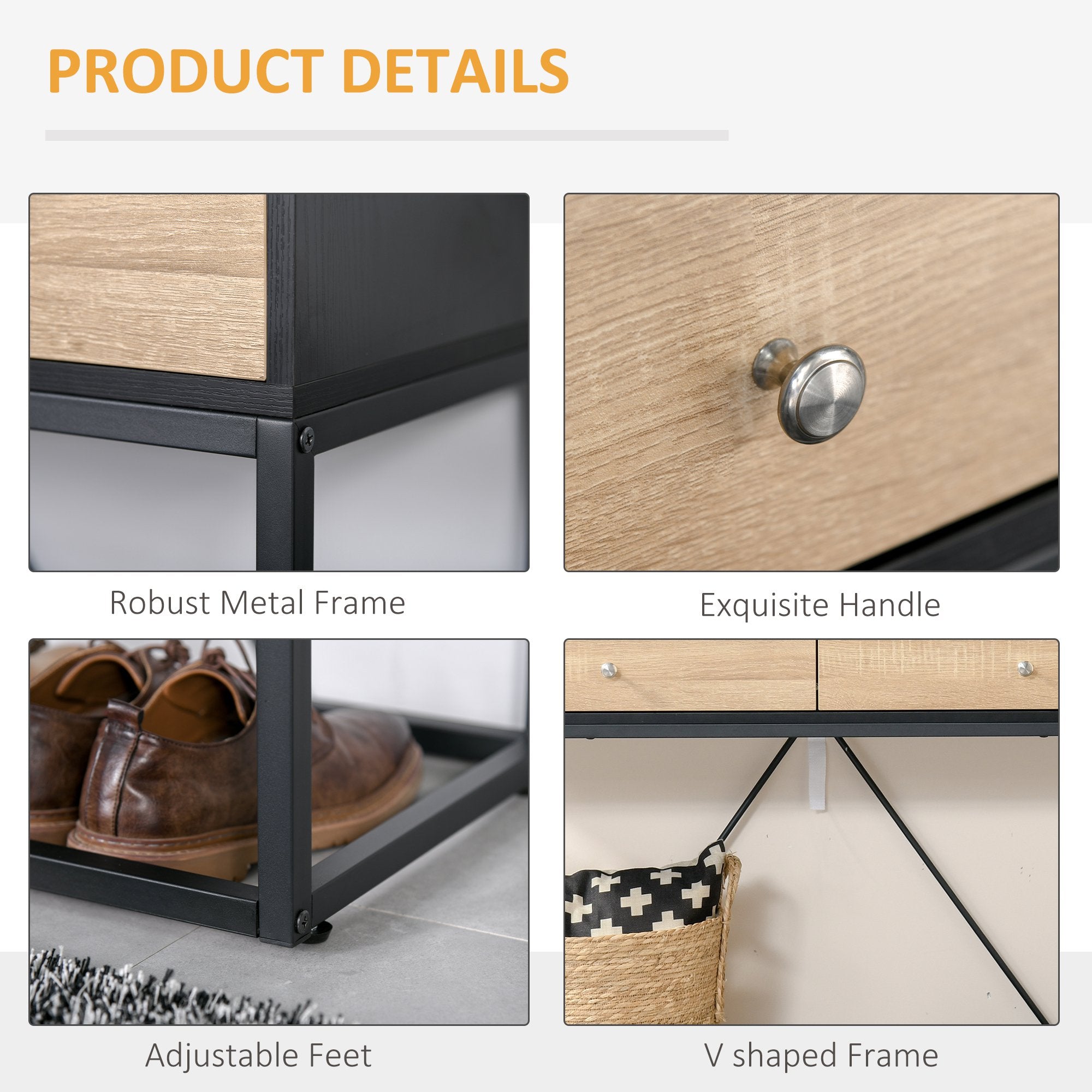 Console Table, Hallway Table with 2 Drawers,  Steel Frame Sofa Table for Entrance and Living Room, Black