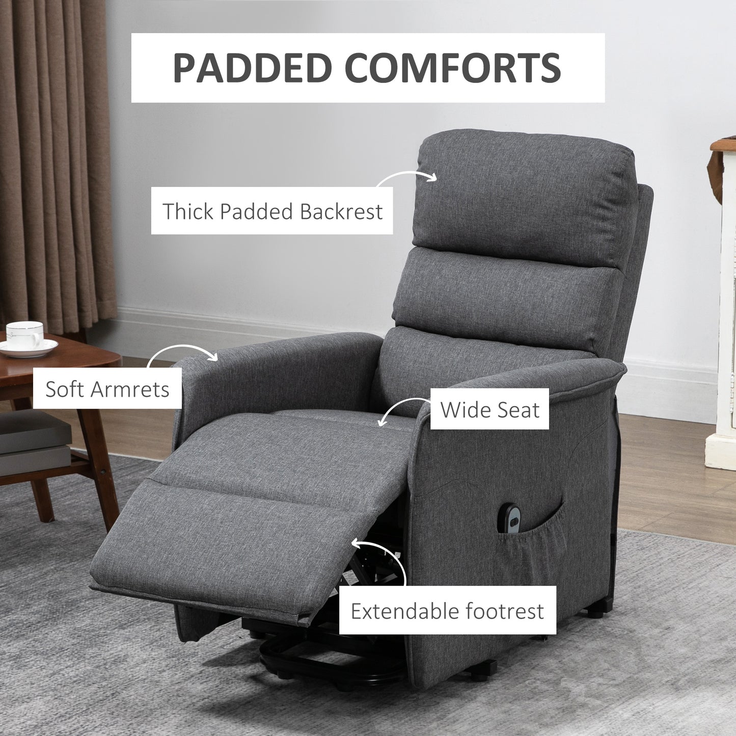 Power Lift Assist Recliner Chair for Elderly with Remote Control, Linen Fabric Upholstery Gray