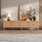 70inch Modern TV Stand With Rattan Doors For TVs Up To 80, Media Console With Storage Space, 2 Drawers & Cable Holes, Entertainment Center For Living Room