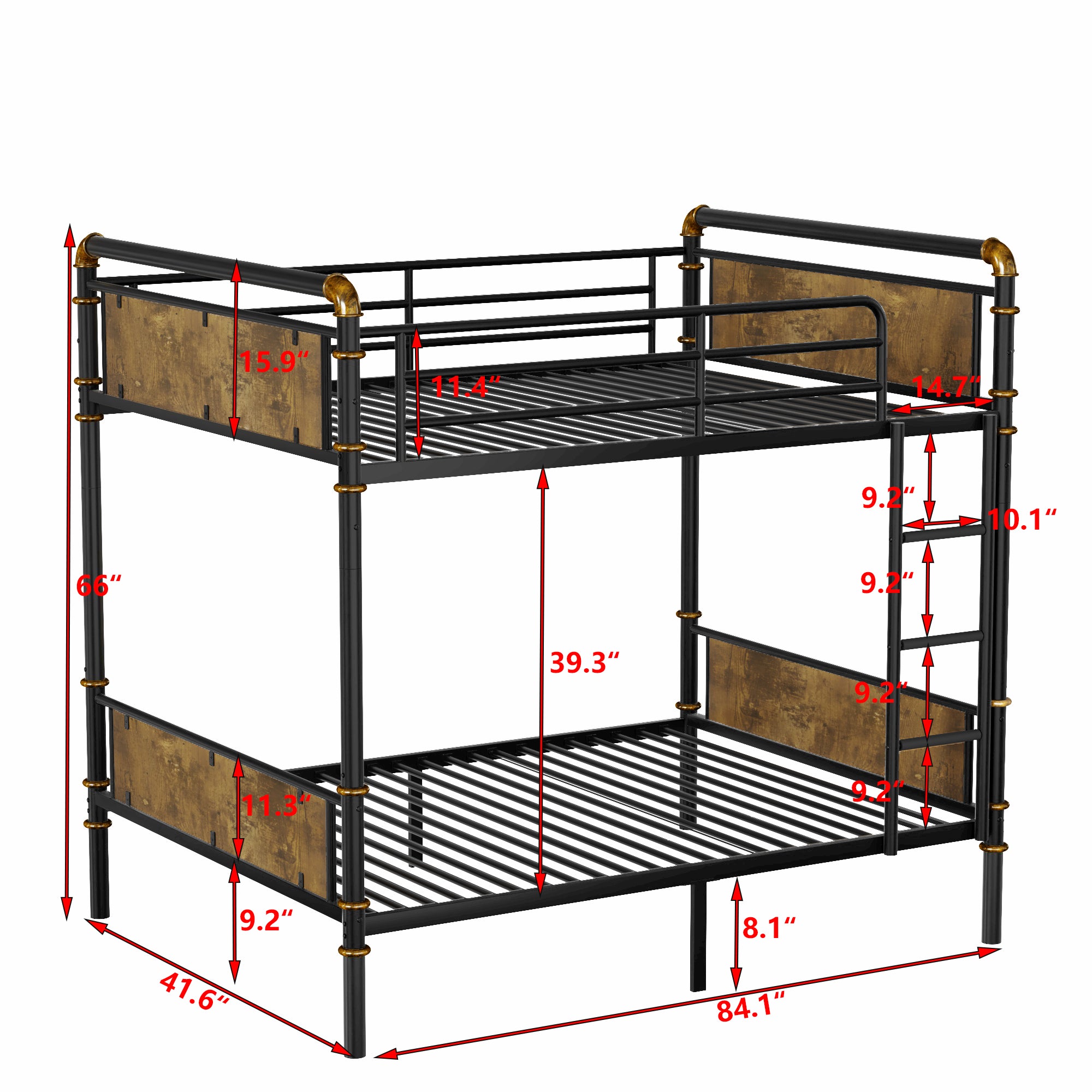 Double Bed Plus Double Bed Plus Metal Bunk Bed, Industrial Grade Detachable Bunk Bed With Safety Railing, Suitable For Teenagers, Black, Prohibited Platform Temu