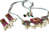 Indian Traditional Jewelry Set for Women - Kundan Necklace Set with Earrings and Maang Tikka (Rose Gold)