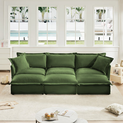 Chenille 3-Seater Slipcovered Sofa with 3 Ottomans