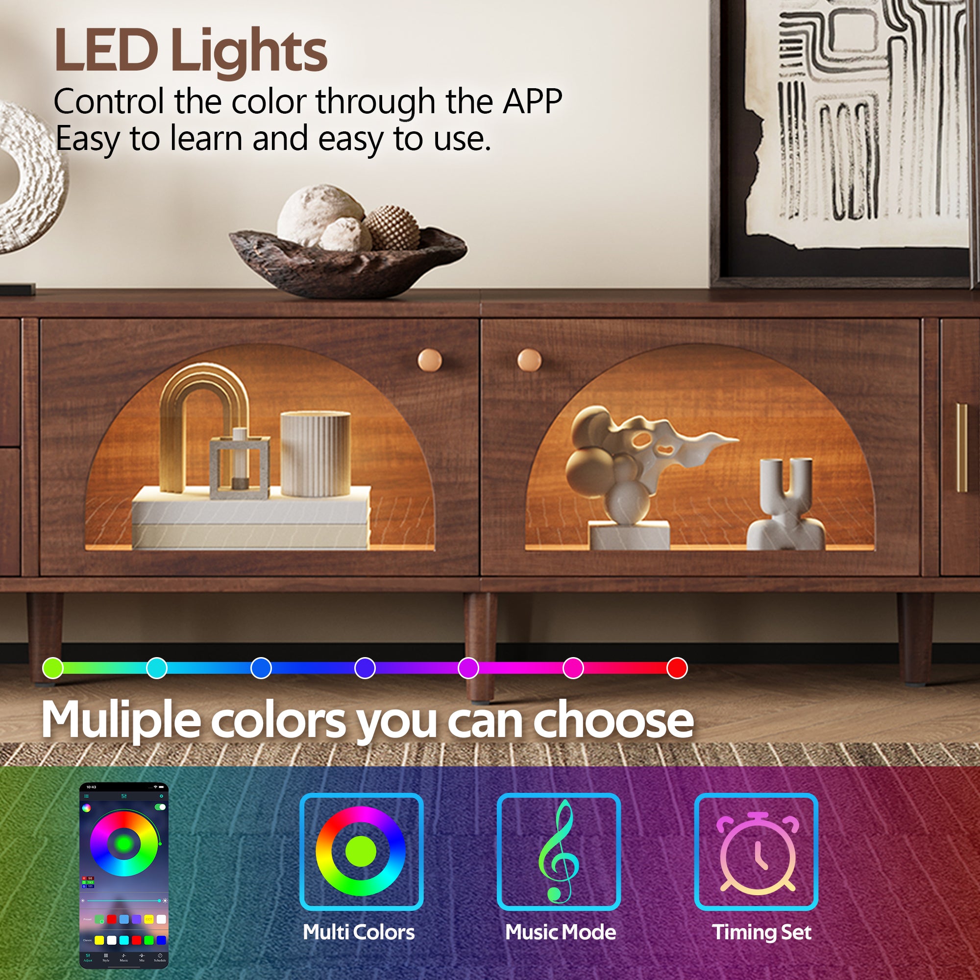 86 Inch TV Stand For TVs Up To 90, Entertainment Center With App Controlled LED Lights, 2 Drawers  Glass Door Storage, Modern Media Console For Living Room