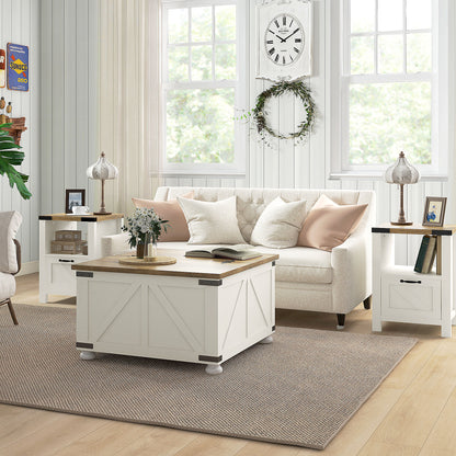 Farmhouse Coffee Table with Storage, Large Square Coffee Table for Living Room Furniture, Wooden Center Table