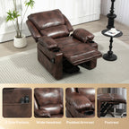 Power Lift Chair for Elderly, Faux Leather Recliner Sofa with Vibration Massage and Heat, Remote, Side Pockets, Brown