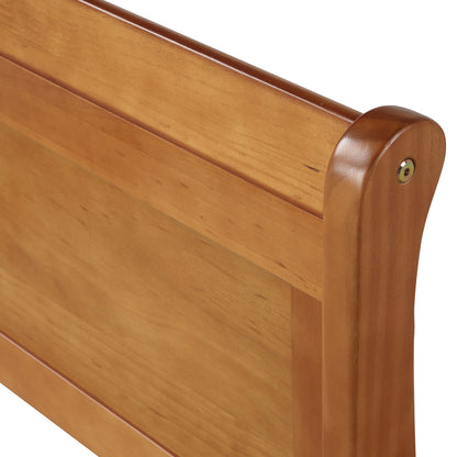 Wood Platform Twin Bed Frame, Sleigh Design With Headboard Footboard, Wood Slat