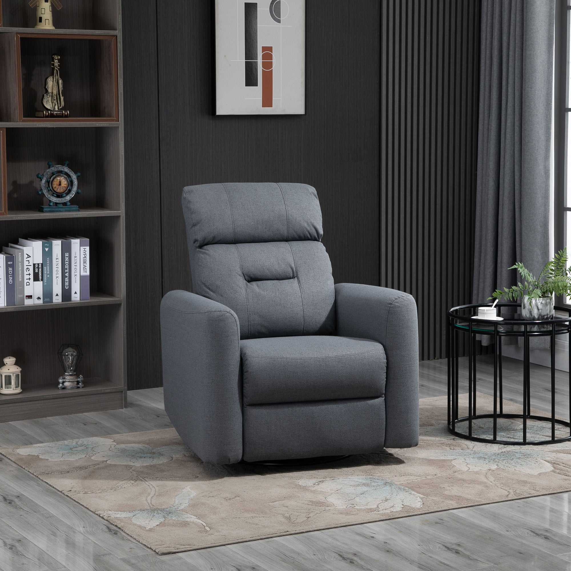 Manual Recliner Swivel Rocker Chair Theater Chair Single Sofa with Linen Fabric for Living Room Bedroom, Grey