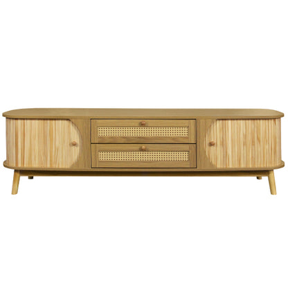Rattan TV Stand For TVs Up To 75'', Modern Farmhouse Media Console, Entertainment Center With Solid Wood Legs, TV Cabinet For Living Room,Home Theatre