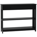 Console Hallway Table with Extra Wide Pull Out Drawer, 2 Open Shelves and Slatted Wood Frame Design, Black