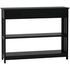 Console Hallway Table with Extra Wide Pull Out Drawer, 2 Open Shelves and Slatted Wood Frame Design, Black