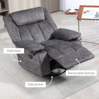 Rocker Recliner Chair with Swivel, Fabric Reclining Chair with Cushion, Rocking Chair with Footrest, Charcoal Gray