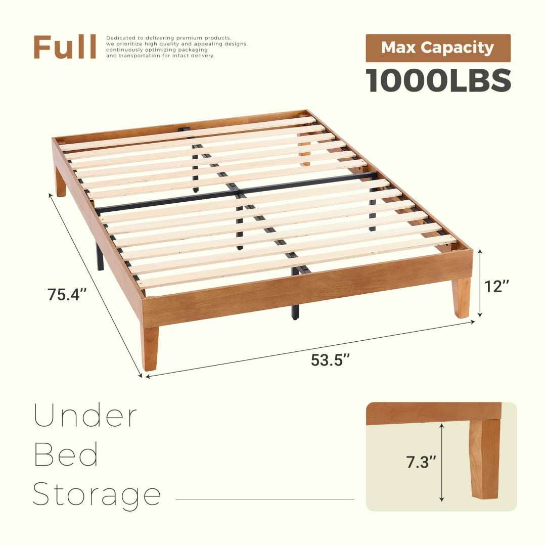 Solid Wood Bed Frame, Supported By Wooden Strips, Noise-free Design, No Need For Spring Box