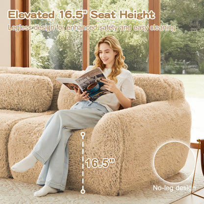 3-Seater Soft Plush Fabric Sofa with Movable Ottoman