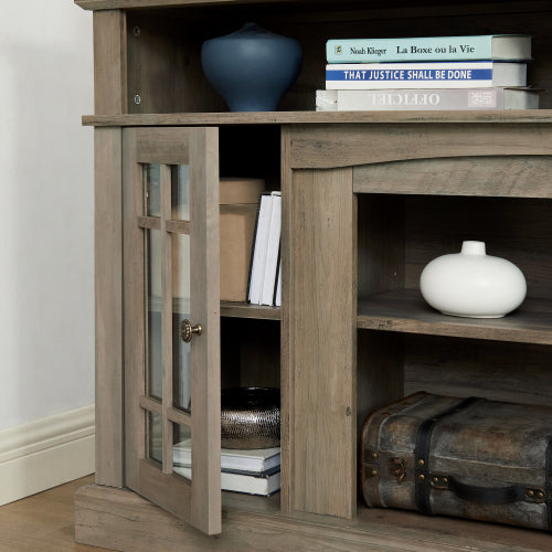 Classic TV Media Stand Modern Entertainment Console For TV Up To 65 With Open And Closed Storage Space, Gray Wash