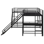 L-Shaped Twin Full Bunk Bed With Loft, Desk  Slide, Black
