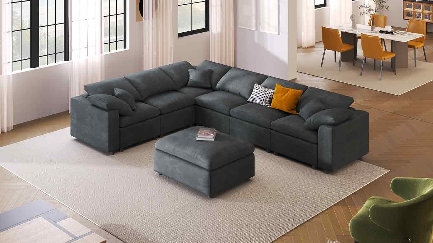 U_Style 120.8" Extra Large 7-Seater Modular Sectional Sofa
