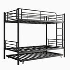 Twin Bunk Bed With Trundle Metal Bunkbeds With Ladder And Full-Length Guardrail, Noise Free, No Box Spring Needed, Black
