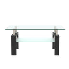 Rectangle Black Glass Coffee Table Modern Side Center Tables For Living Room
