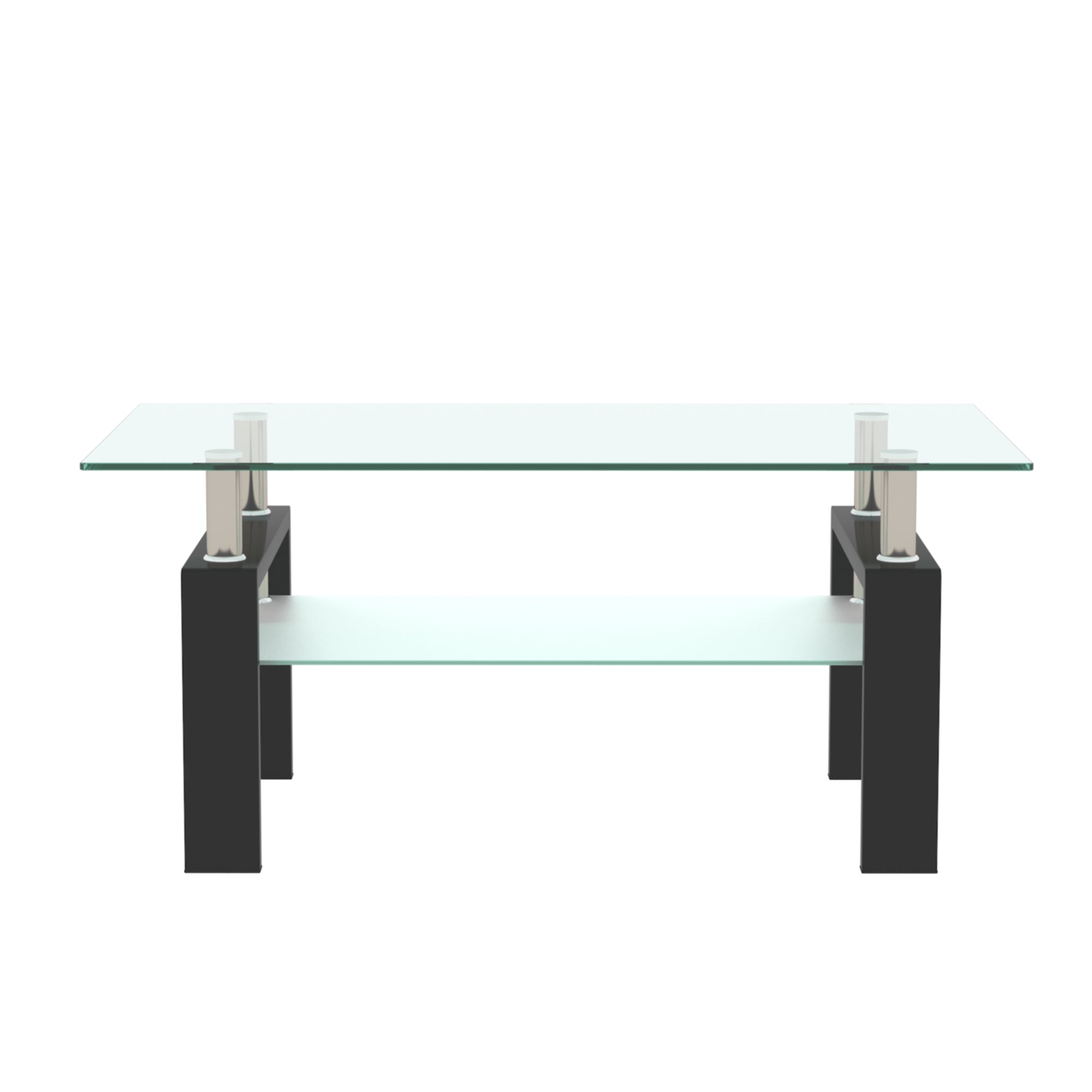 Rectangle Black Glass Coffee Table Modern Side Center Tables For Living Room