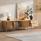 70inch Modern TV Stand With Rattan Doors For TVs Up To 80, Media Console With Storage Space, 2 Drawers & Cable Holes, Entertainment Center For Living Room