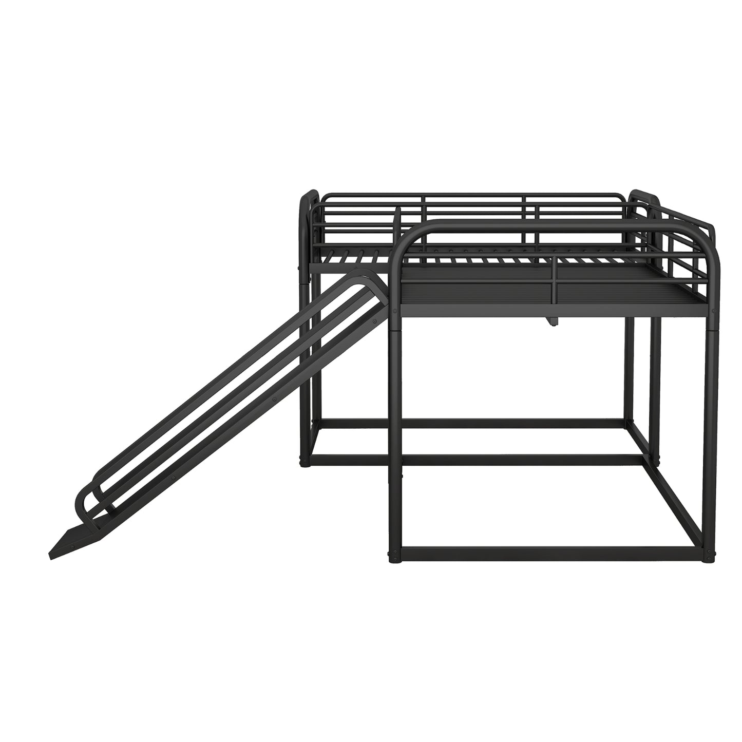 Full And Twin Size L-Shaped Bunk Bed With Slide And Short Ladder, Black
