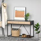 Console Table, Hallway Table with 2 Drawers,  Steel Frame Sofa Table for Entrance and Living Room, Black