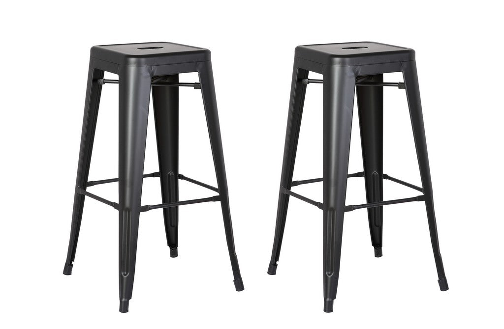 Set of Two 30" Black Iron Backless Bar Height Bar Chairs