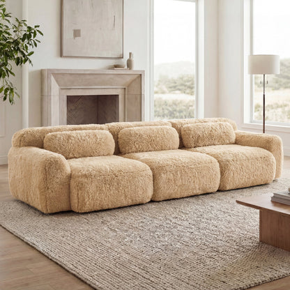 114" Soft And Fluffy Plush Fabric Modular Sectional Sofa