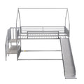 Twin Over Twin Metal Bunk Bed House Bed With Slide And Staircase, Silver