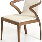 Cream and Brown Upholstered Faux Leather Dining Arm Chair