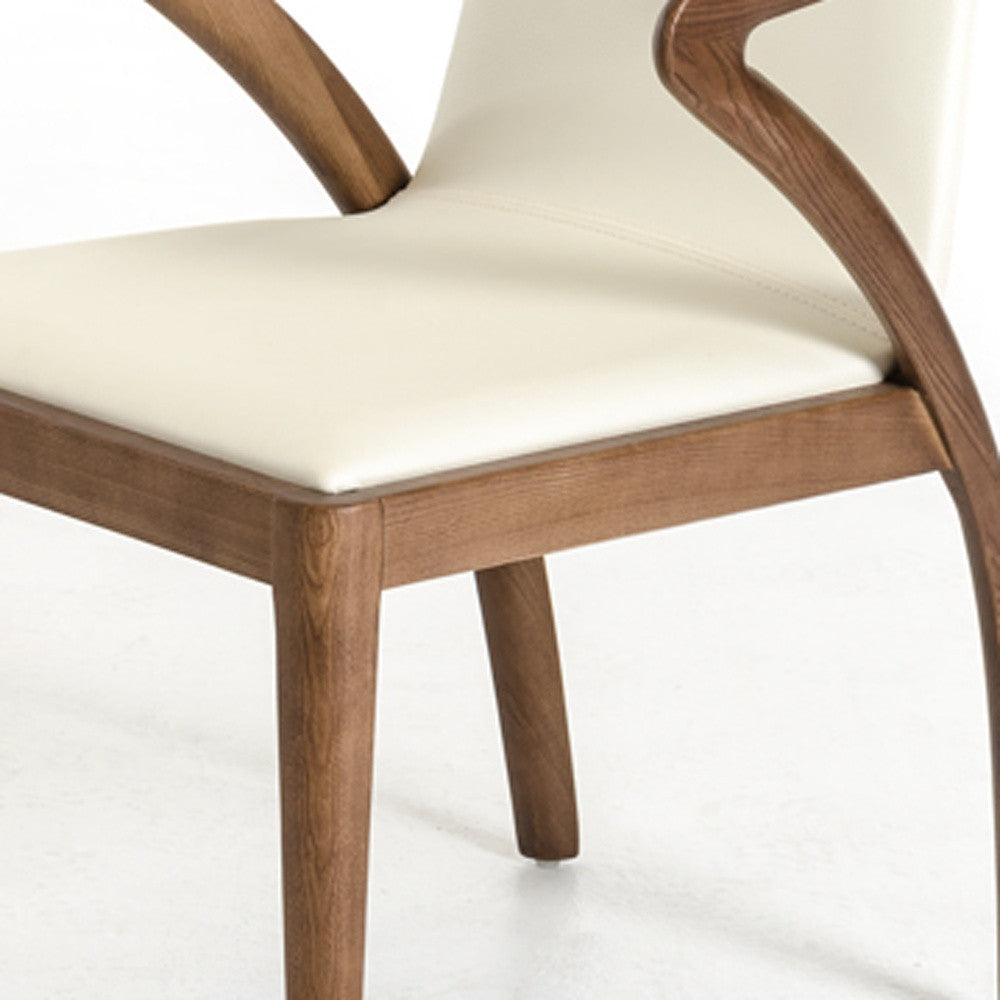 Cream and Brown Upholstered Faux Leather Dining Arm Chair