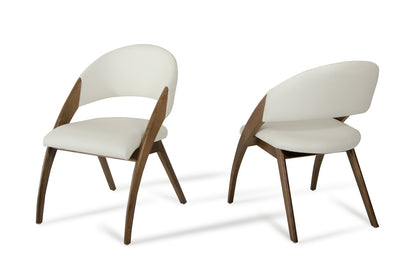 Set of Two Cream and Brown Upholstered Faux Leather Open Back Dining Arm Chairs