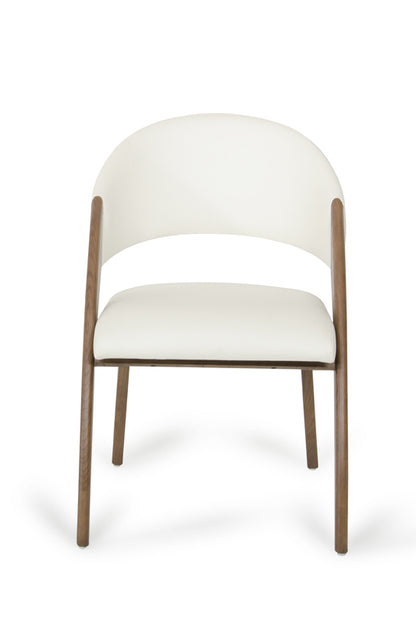 Set of Two Cream and Brown Upholstered Faux Leather Open Back Dining Arm Chairs