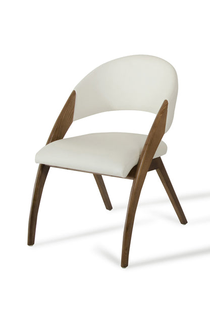 Set of Two Cream and Brown Upholstered Faux Leather Open Back Dining Arm Chairs