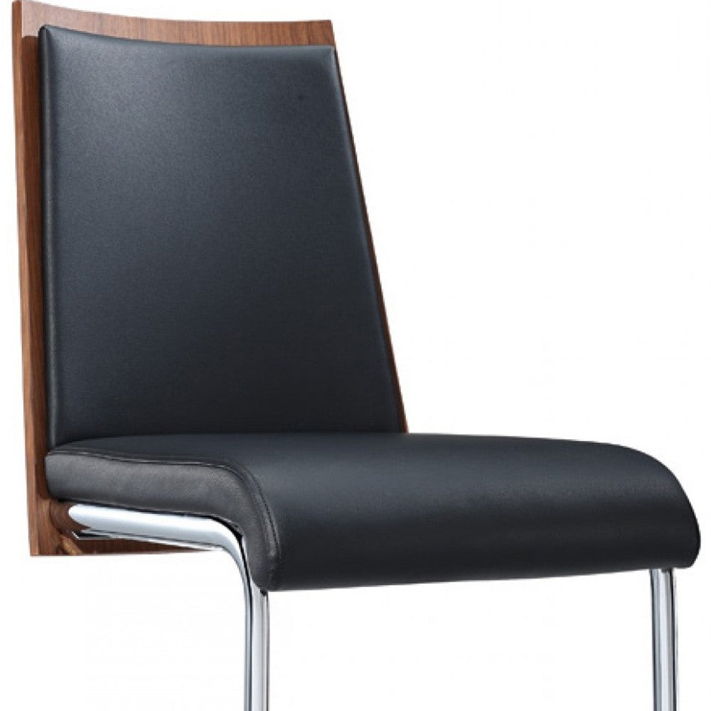 Set of Two Black and Silver Upholstered Faux Leather Dining Parsons Chairs