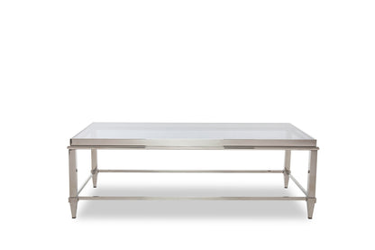 55" Clear and Silver Glass And Steel Coffee Table
